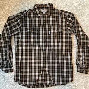 Carhartt Men’s Plaid Button-Down Shirt - Black, Brown & Cream